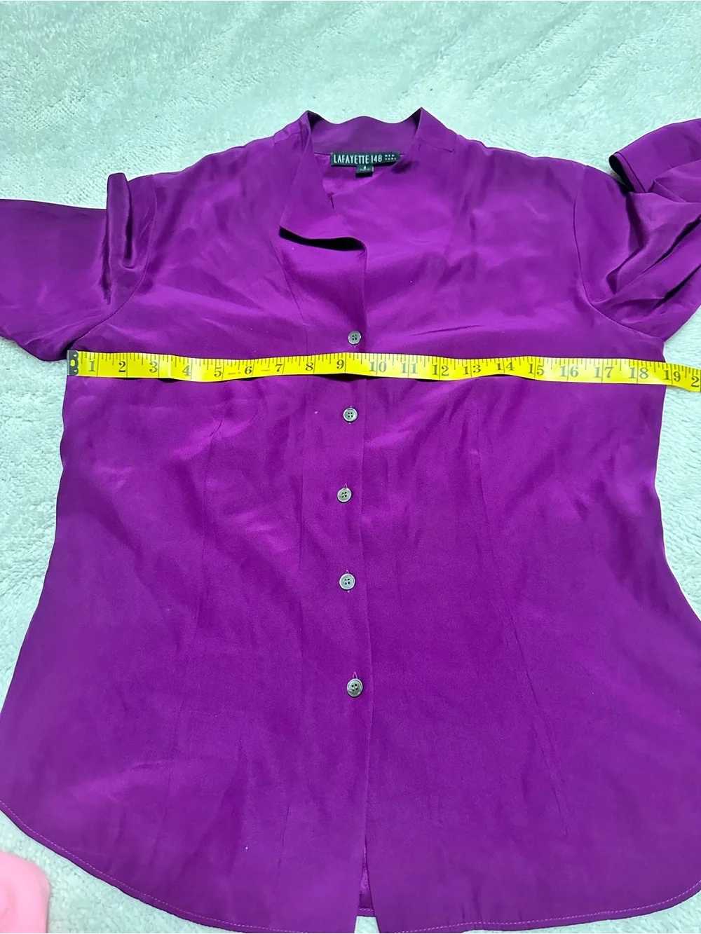Lafayette 148 New York Magenta Button-Front Silk Shirt - Picture 7 of 9
